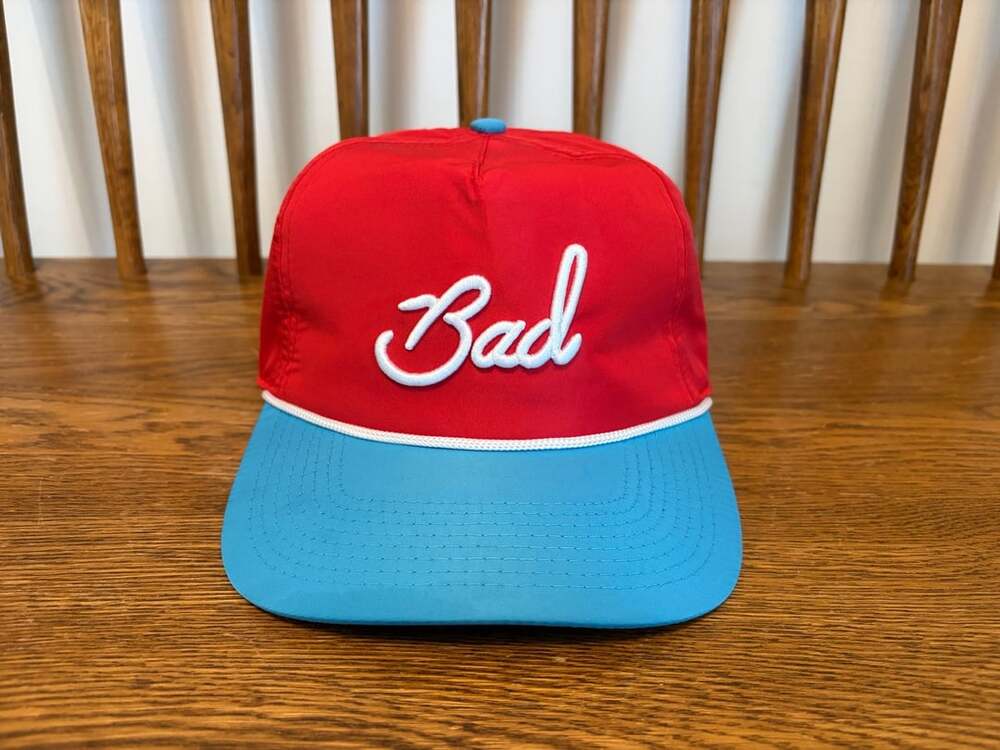 Bad Birdie Bad Script Snapback Hat Red Blue